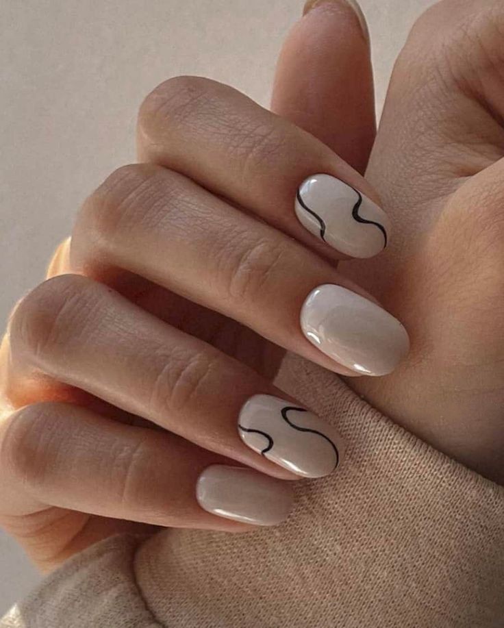 minimalist black line nail art nude quiet luxury