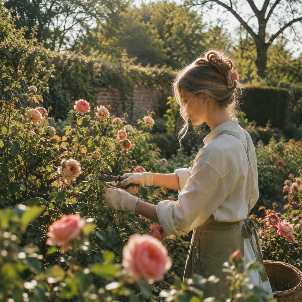 Wearing protective gloves while gardening as a practical habit for effective nail maintenance.