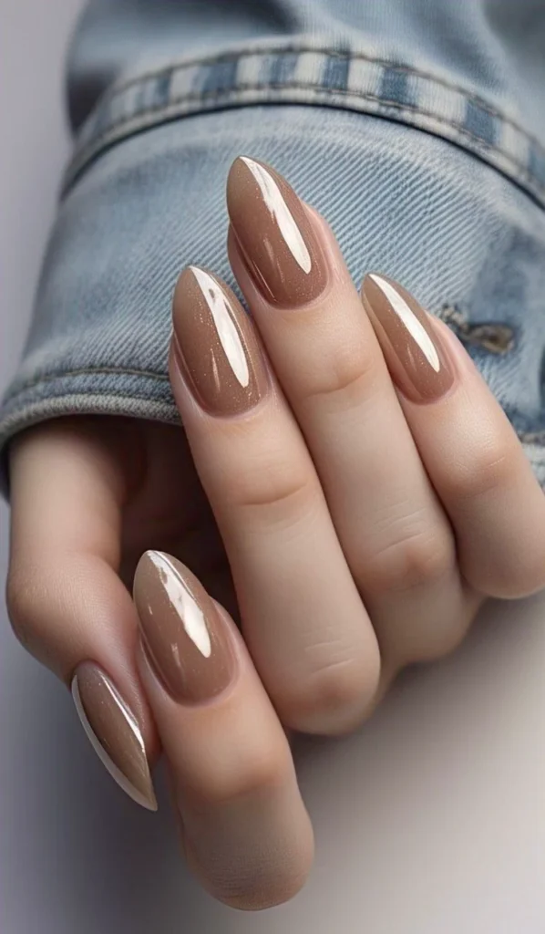 chocolate almond glazed nails quiet luxury manicure