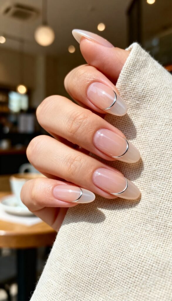 simple chrome french tips nail inspiration