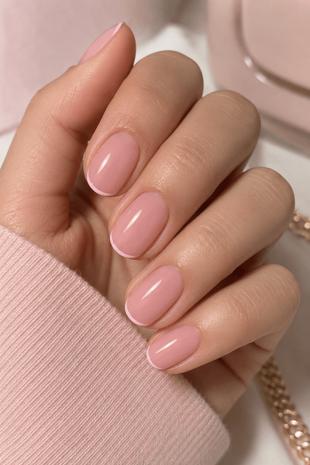 Ultra-thin micro-French tips on a natural base — the ultimate minimalist soft pink nail style.