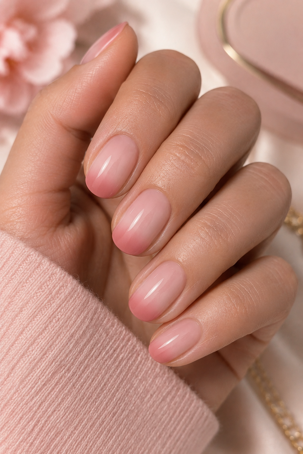 A dreamy soft-pink gradient tip manicure that perfectly embodies a feminine, airy aesthetic.