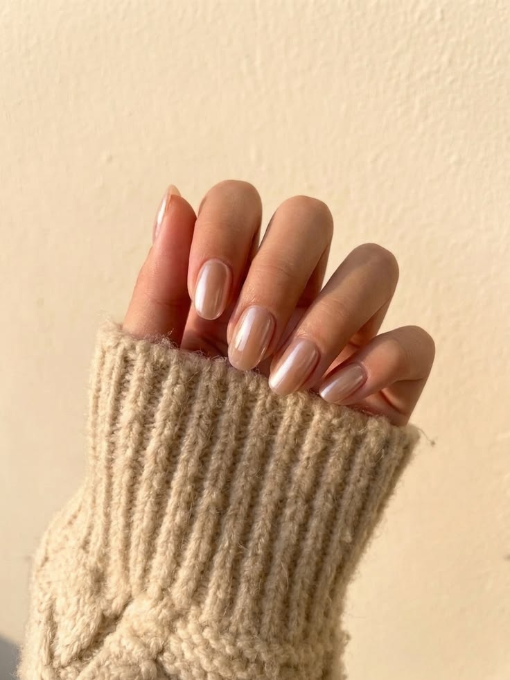 warm nude sweater nails cozy soft elegance aesthetic