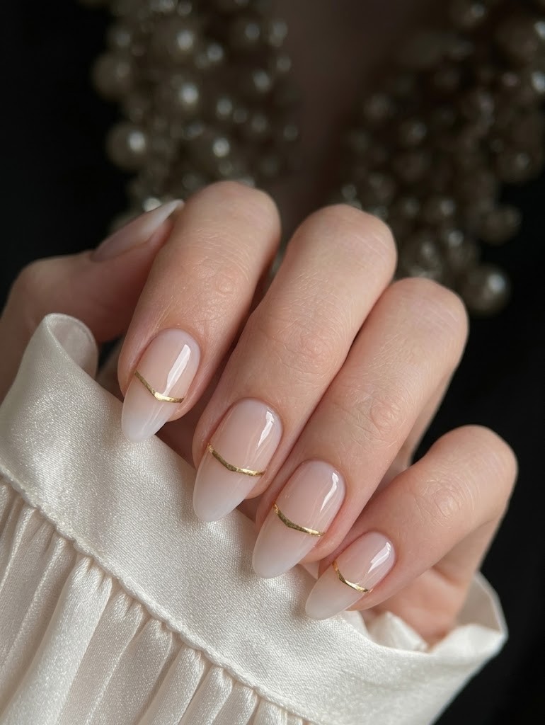 blured nude nails gold metallic accent minimalist luxury