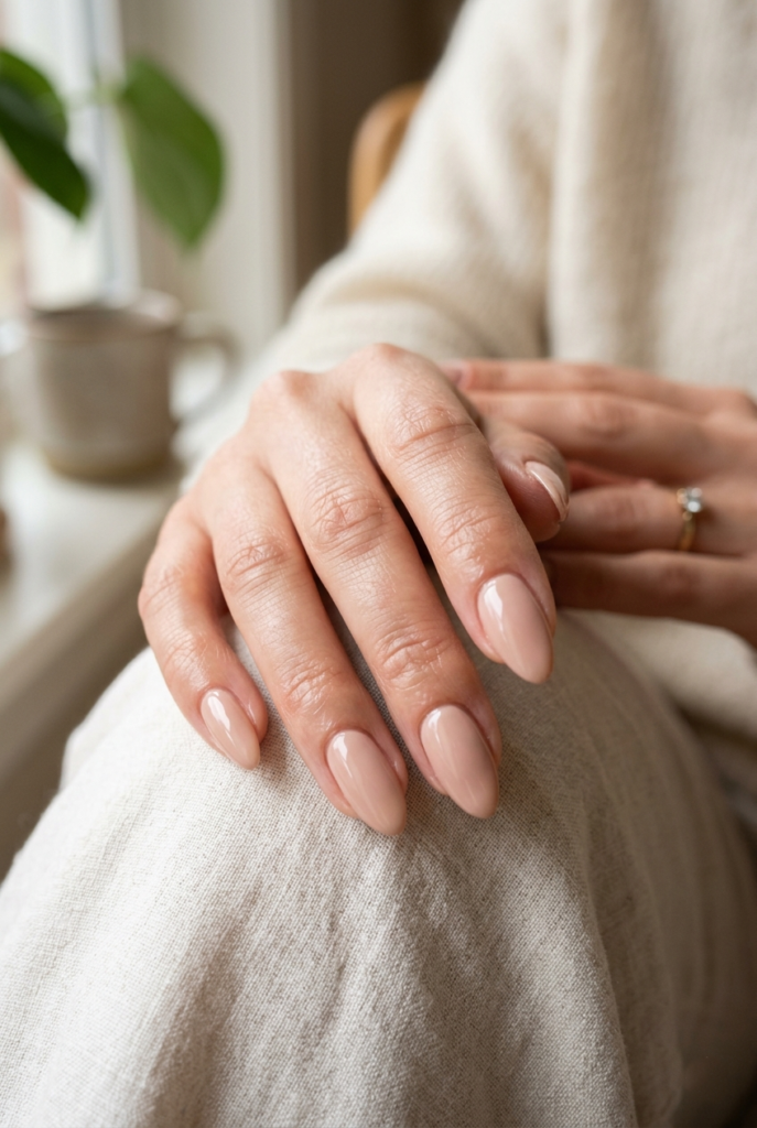 Sweet Blushing Nude nails, a go-to choice for effortless nude nail ideas.