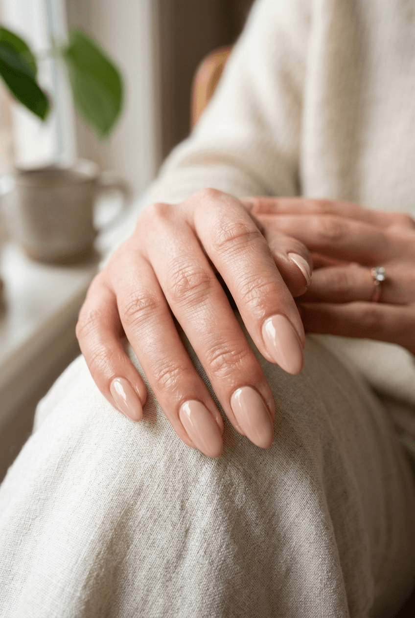 Sweet Blushing Nude nails, a go-to choice for effortless nude nail ideas.