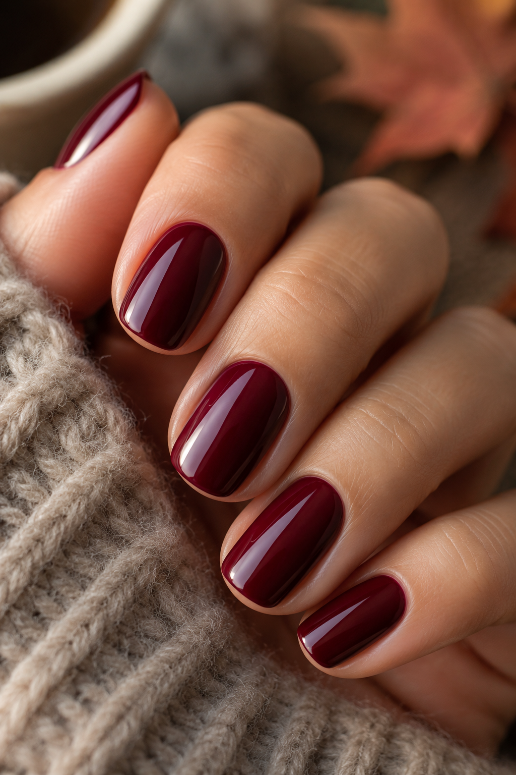 Deep cherry wine nails with a glossy finish, showcasing one of the most elegant Fall 2026 Nail Colors trends.