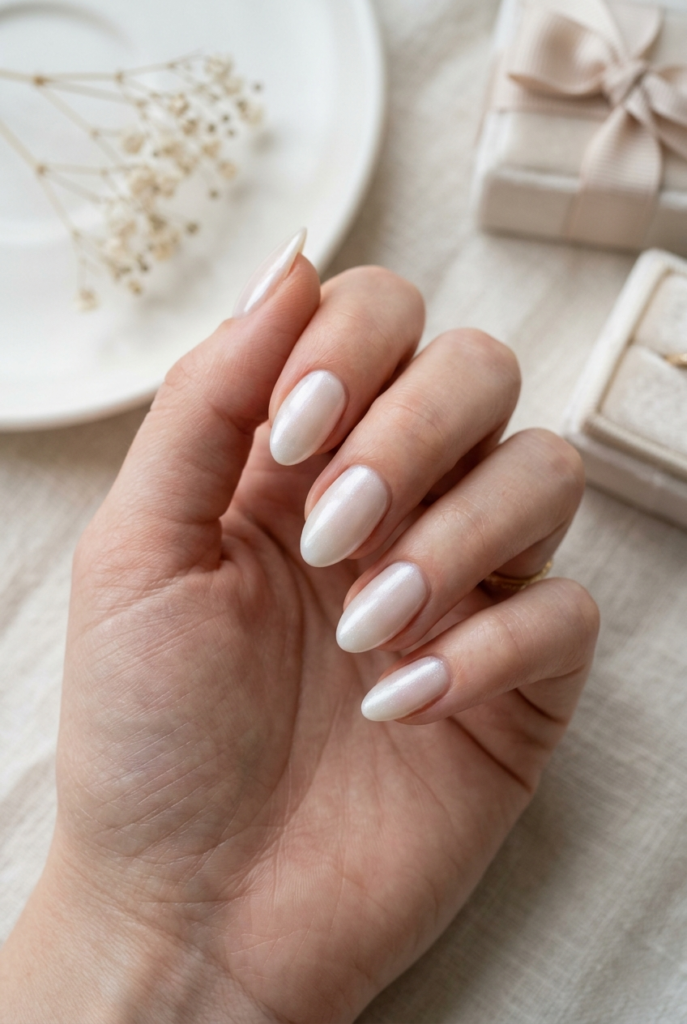 Luminous Cloudy Pearl finish, a sophisticated option for modern nude nail ideas.
