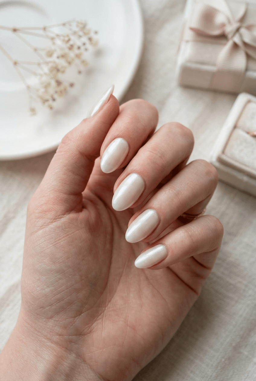 Luminous Cloudy Pearl finish, a sophisticated option for modern nude nail ideas.