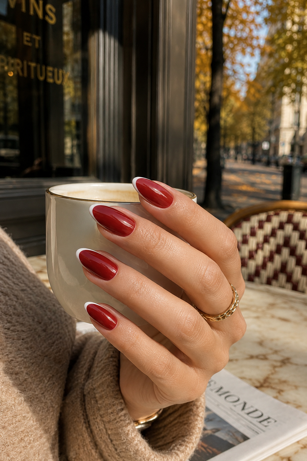 Glossy cherry red French manicure featuring one of the standout Fall 2026 Nail Colors for elegant autumn nails.
