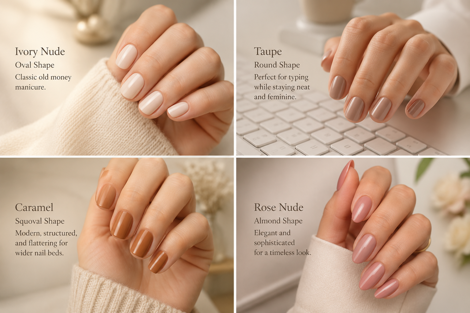 Old Money Nail shapes designed for Office Nails, professional nails for work, and understated elegance.