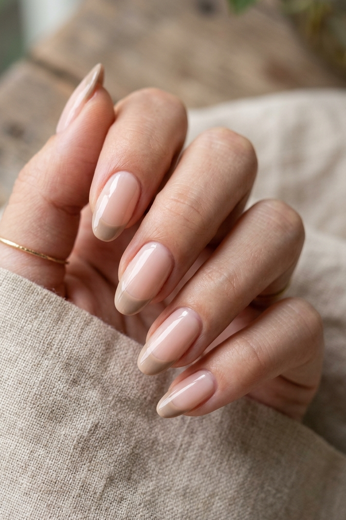 Monochromatic Nude-on-Nude nail design, a sophisticated option among our nude nail ideas.
