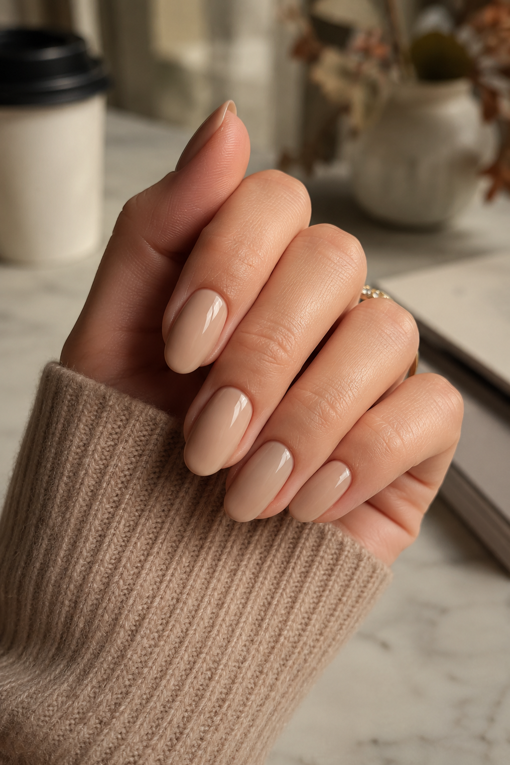 Old Money Nails in a soft neutral shade, ideal for Office Nails and professional nails for work during fall.