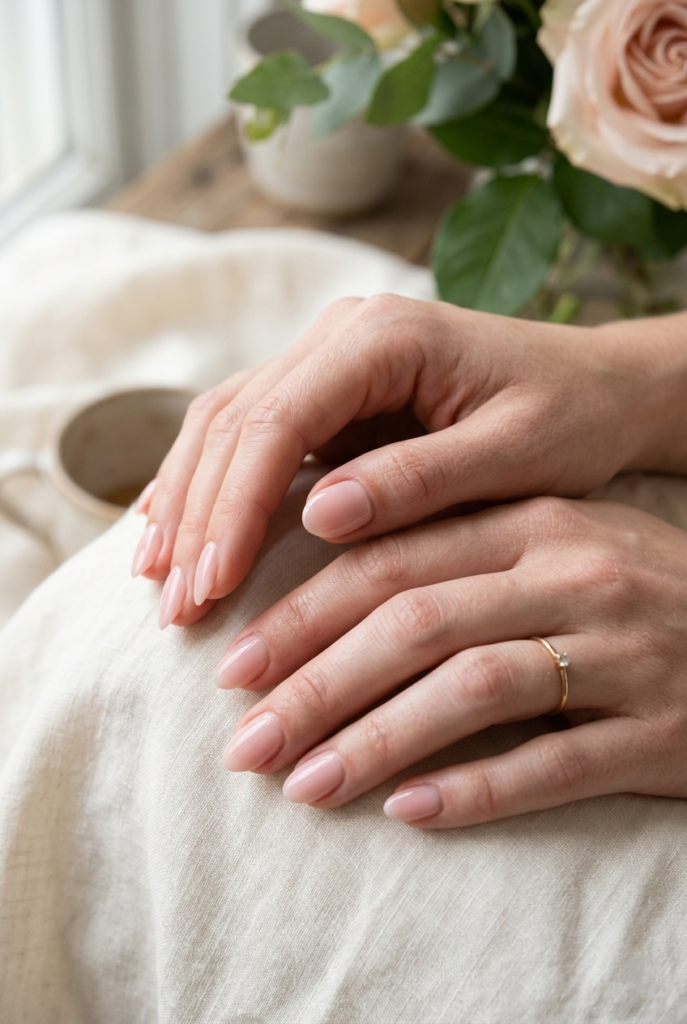 Beautifully manicured Petal Soft nails, embodying the gentle grace found in our favorite nude nail ideas.
