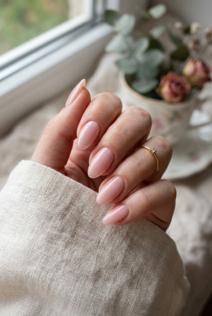 Elegant Rose Quartz manicure, a romantic addition to our curated nude nail ideas.