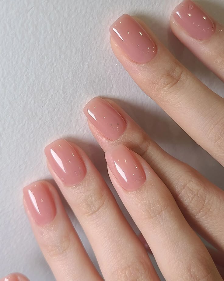 Sheer rose nails with a soft translucent pink tone, elegant feminine summer nails ideas.