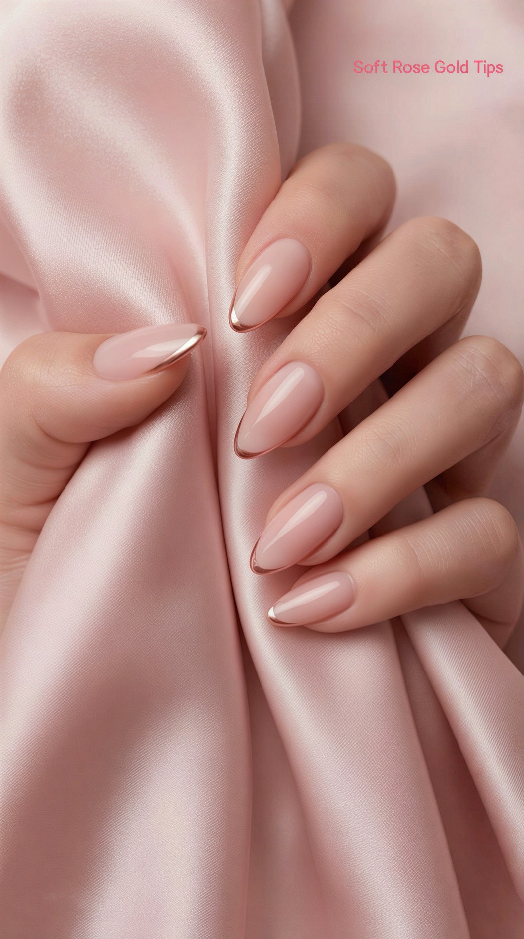 Sophisticated bridal and bridesmaid nails with a delicate rose gold tip detail.