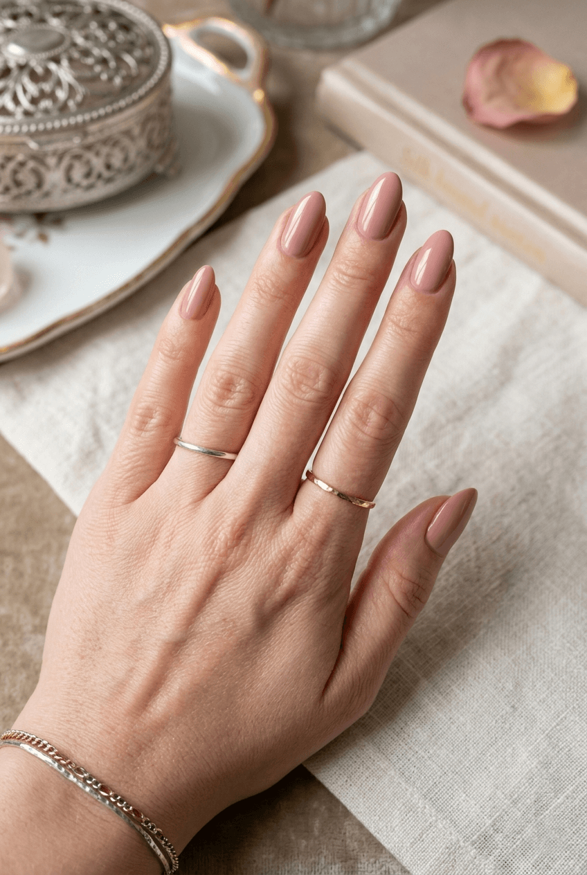 Sophisticated Tea Rose nail shade, a perfect balance for everyday nude nail ideas.
