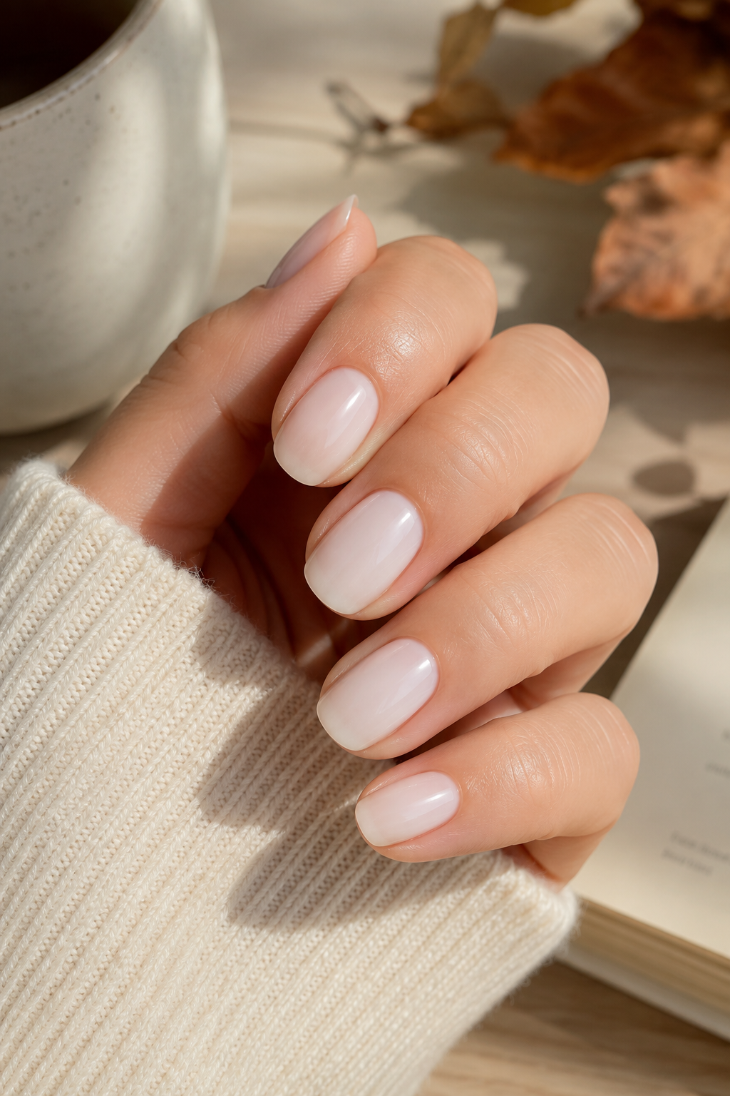 A sheer white wash manicure showcasing the softest, most natural version of cloud dancer nails.