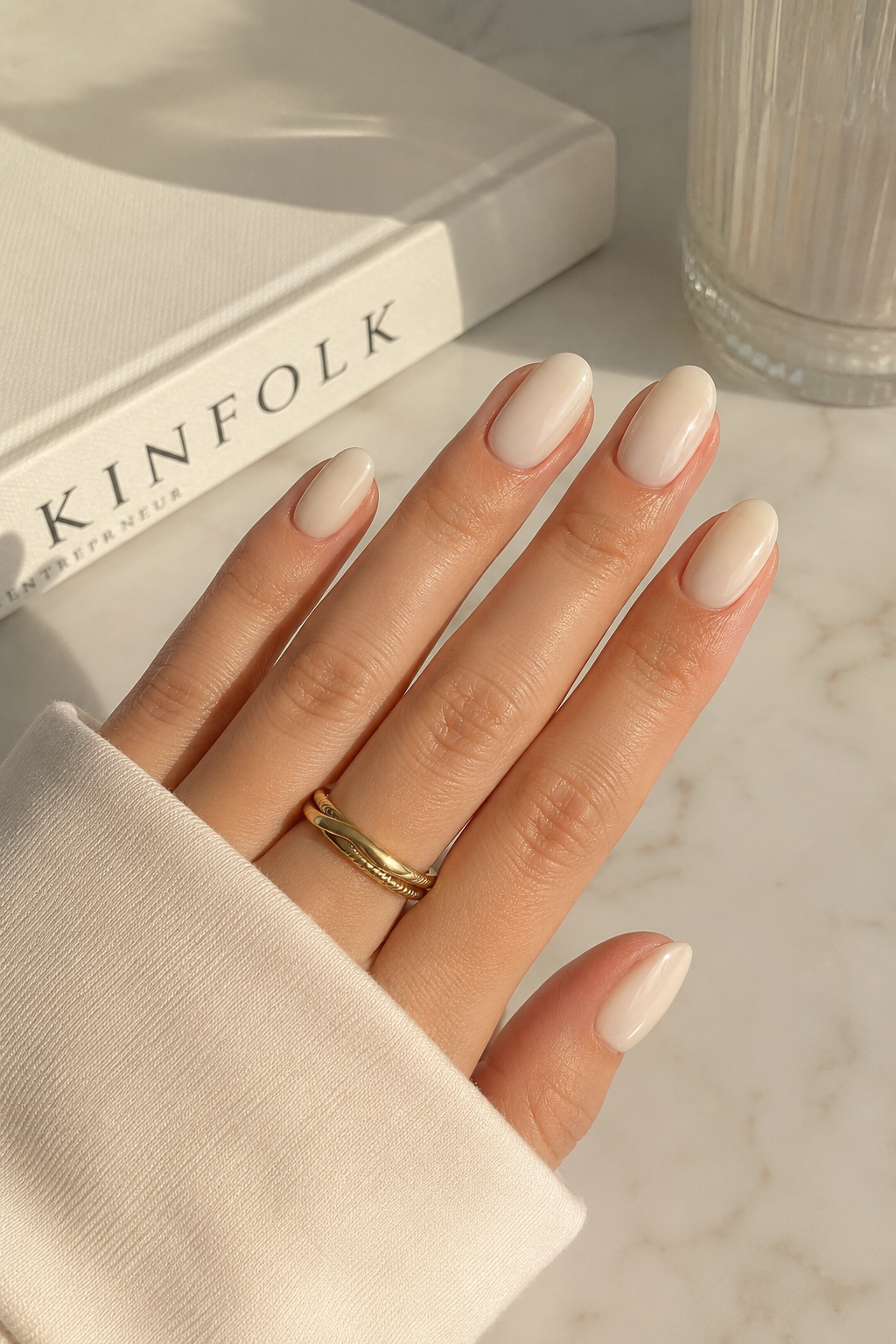Vanilla glazed nails with a creamy high-shine finish, classy summer nails ideas for quiet luxury.