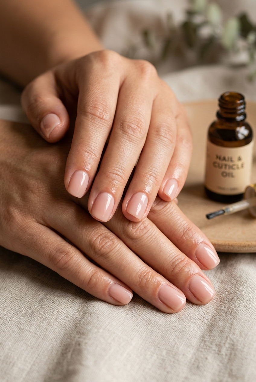 Close-up of elegant, healthy nails treated with the best cuticle oils, promoting cuticle health and luxury care.