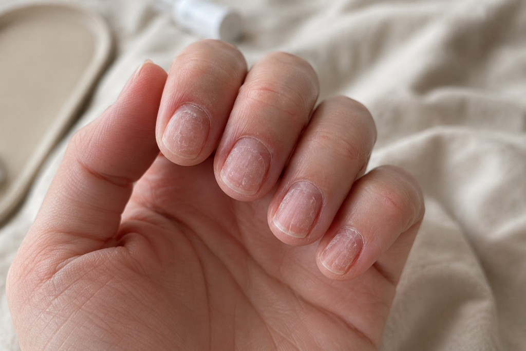 Thin, weak nails need restoration after gel manicure.