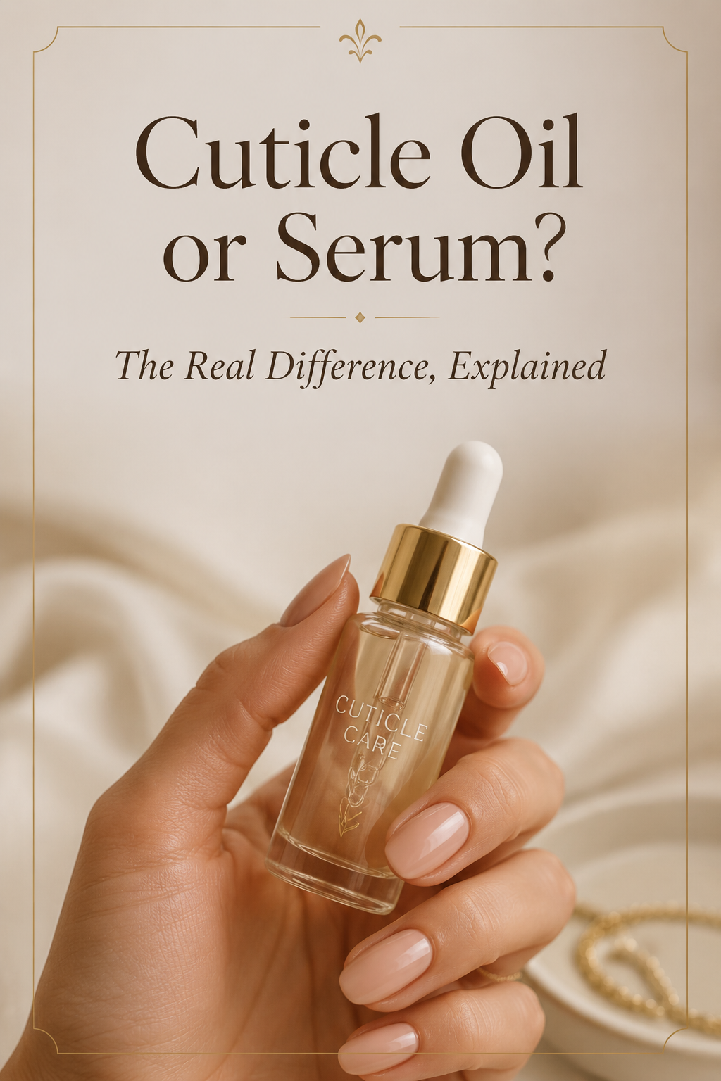 Cuticle oil vs nail serum comparison graphic for nail care routines