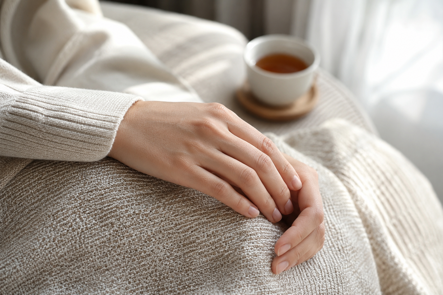 Healthy bare nails resting calmly — the quiet luxury nail care philosophy.