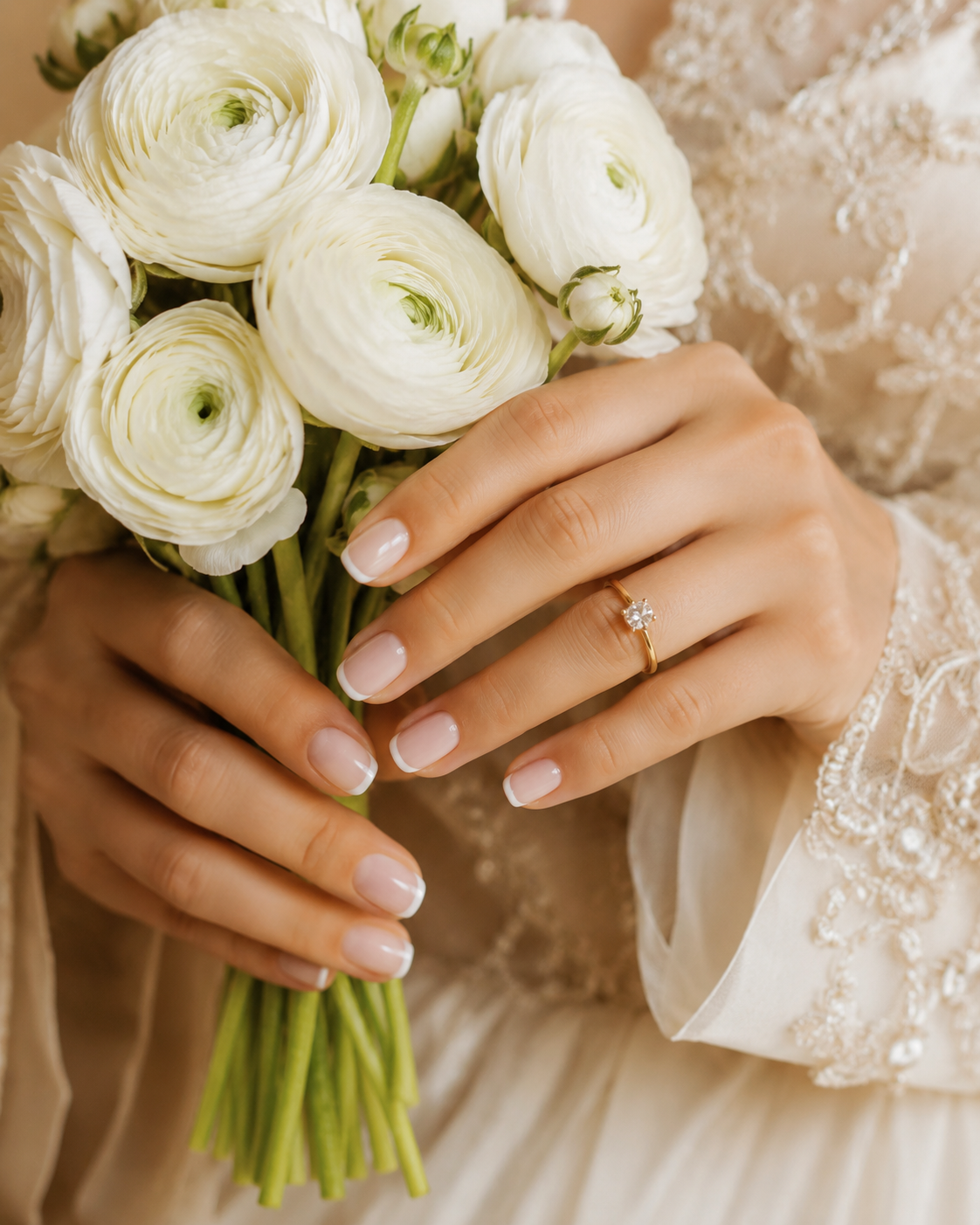Micro French manicure inspiration for brides choosing their wedding nail look.