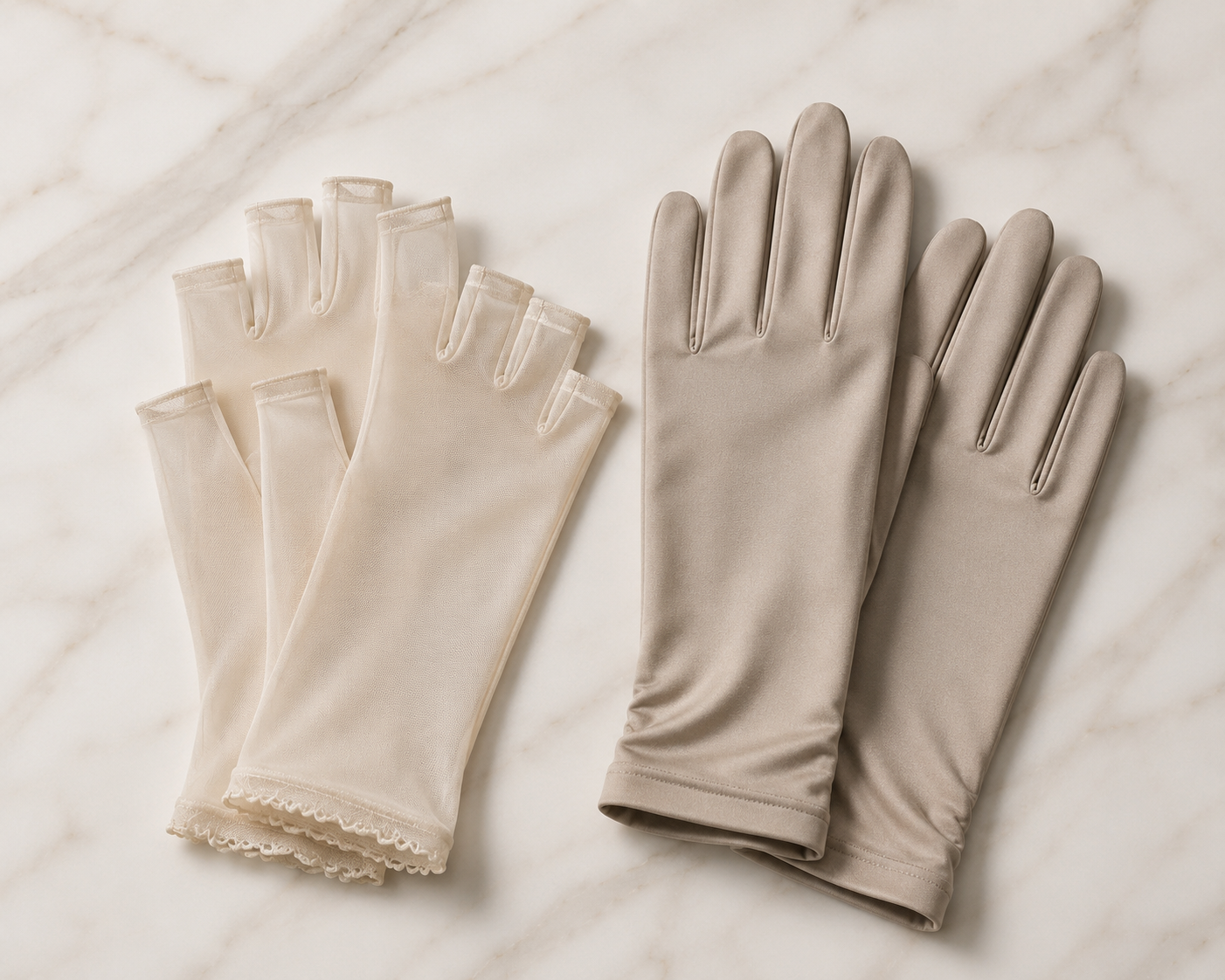 Fingerless UV glove compared with a full-coverage glove for at-home gel manicures.