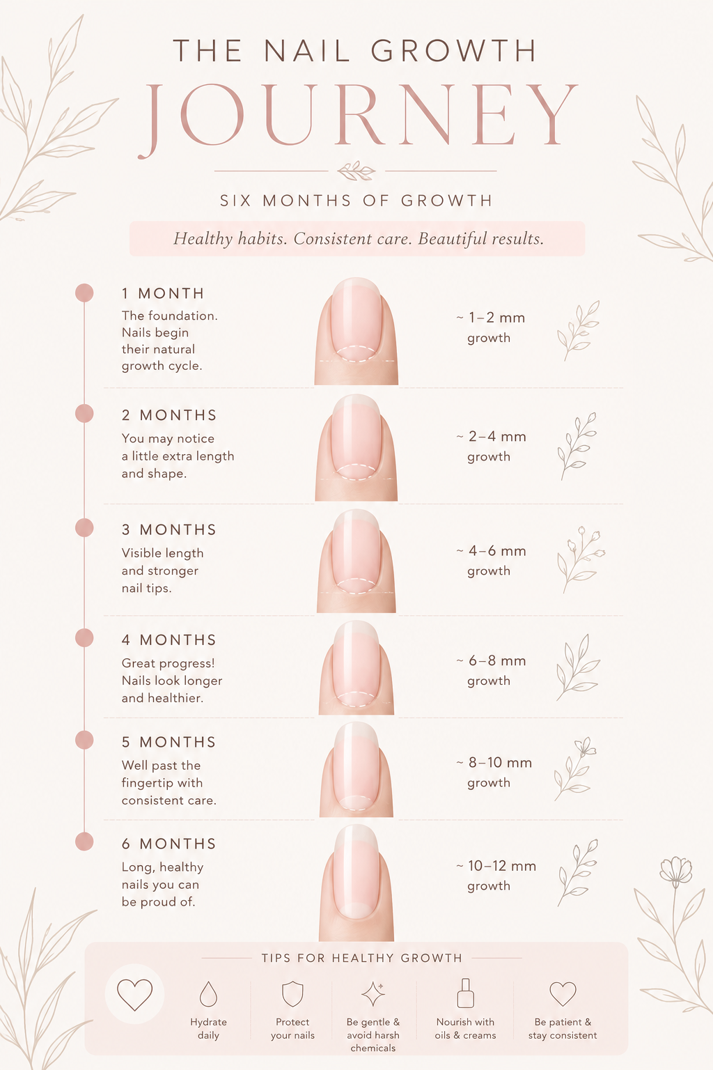 Infographic showing how fast nails grow over a six-month timeline