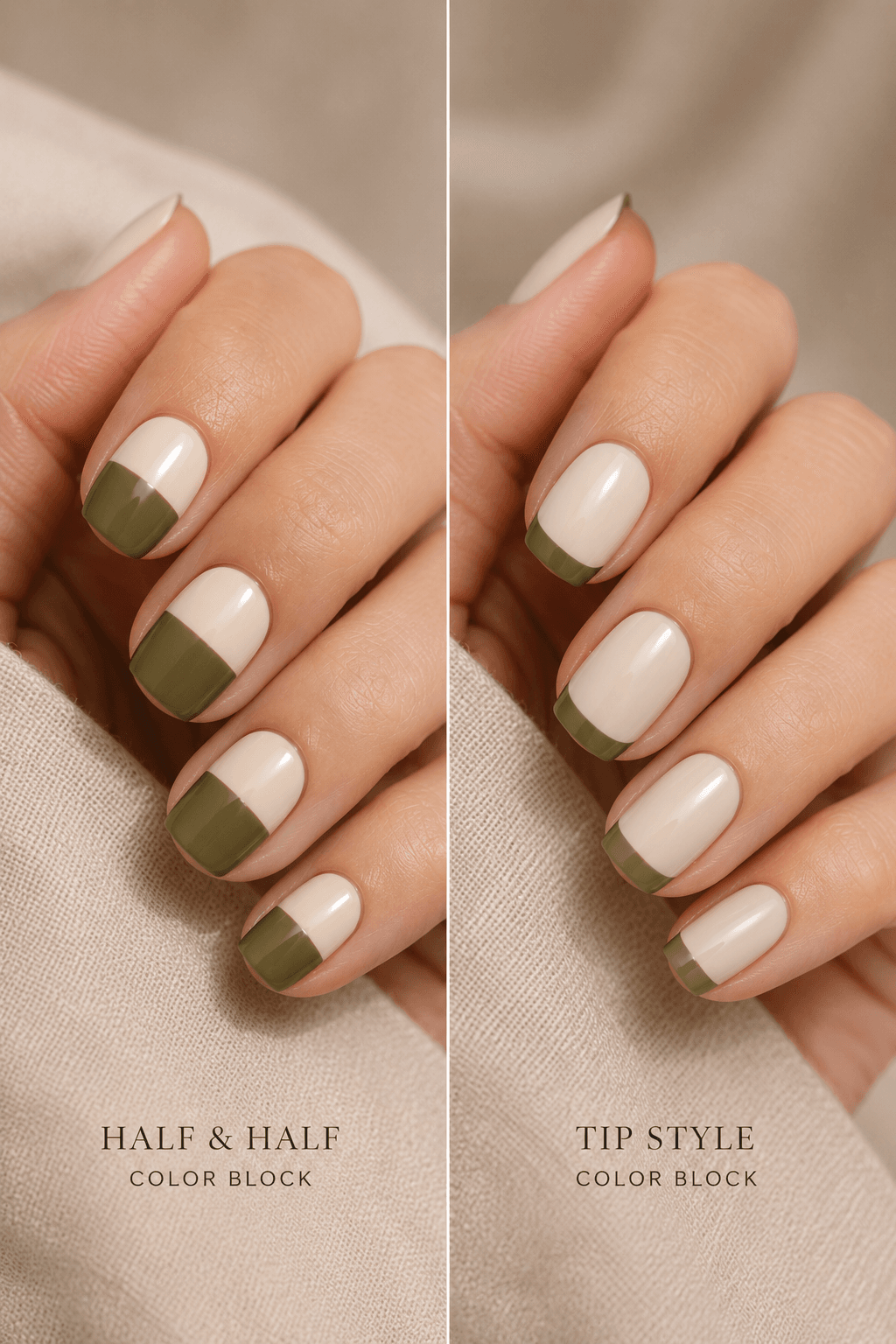 Half-and-half versus tip-style color block nails fall manicure