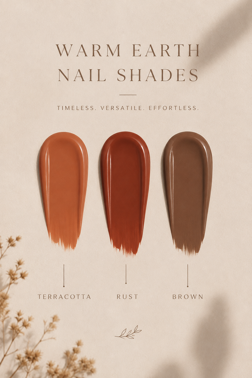Terracotta nail polish compared to rust and brown shades in a side-by-side swatch graphic.