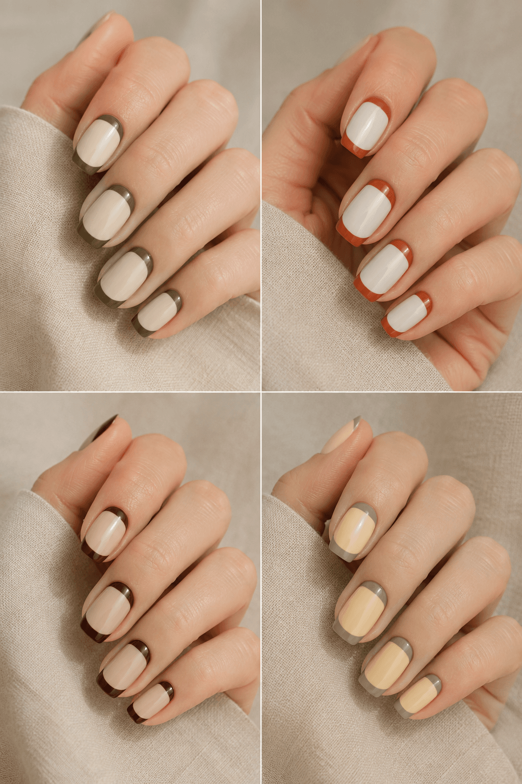 Tonal manicure fall pairings in olive, terracotta, garnet, and sage