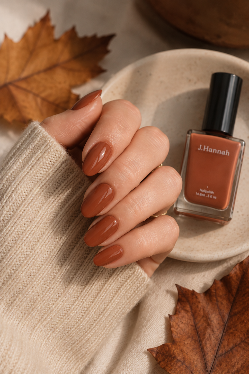 Warm terracotta nail polish, a top pick among the best fall nail polish colors