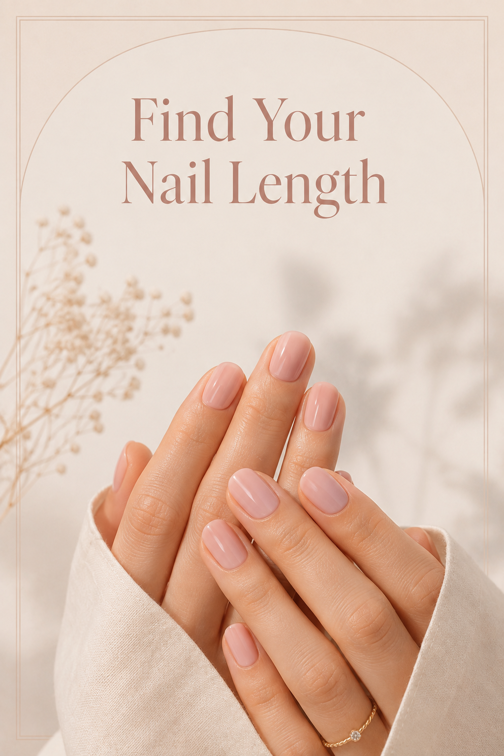 Pinterest graphic showing an elegant short-to-medium manicure to help find the best nail length for your lifestyle.